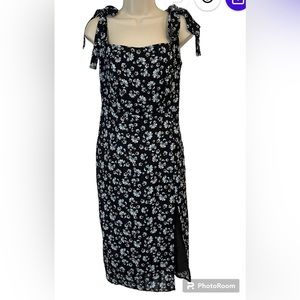 Commense Women’s Medium Navy Blue‎ Floral Sleeveless MIDI Dress Tie Strap NWT